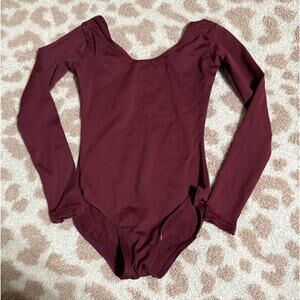 Elowel Size 4-6 Girl Kid Dance Gymnastics Leotard Long Sleeve Maroon Burgundy